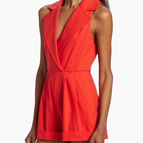 Alice + Olivia Meritt Linen-Blend Romper size 6 Color-Chili Pepper $440 - Picture 6 of 12
